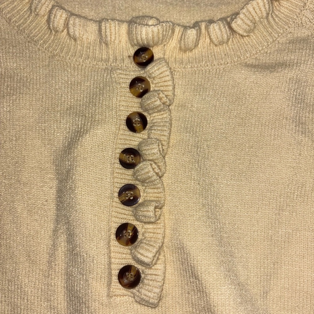 BTFBM Cream Ruffle Neck Button Sweater Boho Cottagecore - Picture 15 of 16